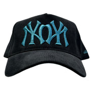 Studio 1999 NY Double Logo Black & Teal Corduroy Snapback Hat