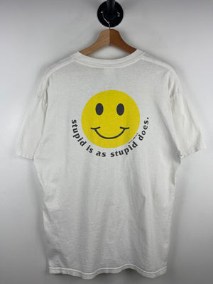 Vintage 90s Forest Bubba Gump Stupid As Stupid Does It Thrashed White Tee