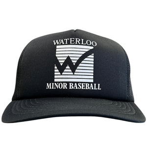 Vintage 80s Waterloo Minor Baseball Black Trucker Snapback Hat