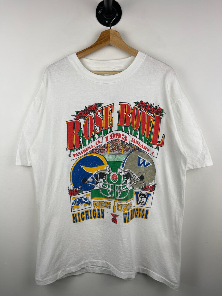 Vintage 90s Rose Bowl Michigan VS Washington Football White Tee