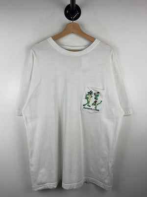 Vintage 90s Looney Tunes Michigan J Frog White Pocket Tee