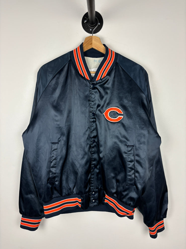 Vintage 90s NFL Chalk Line Chicago Bears Navy Satin Bomber Jacket