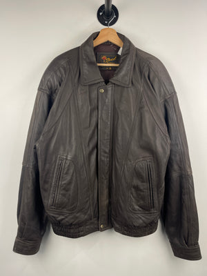 Vintage 90s Reed Dark Brown Leather Bomber Jacket