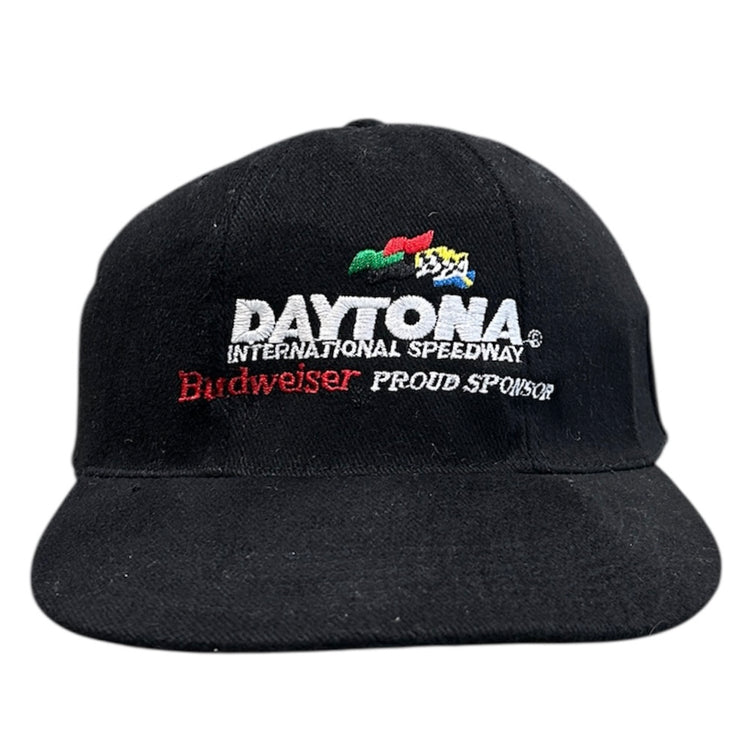 Vintage 90s Nascar Daytona International Speedway Budweiser Black Strapback Hat