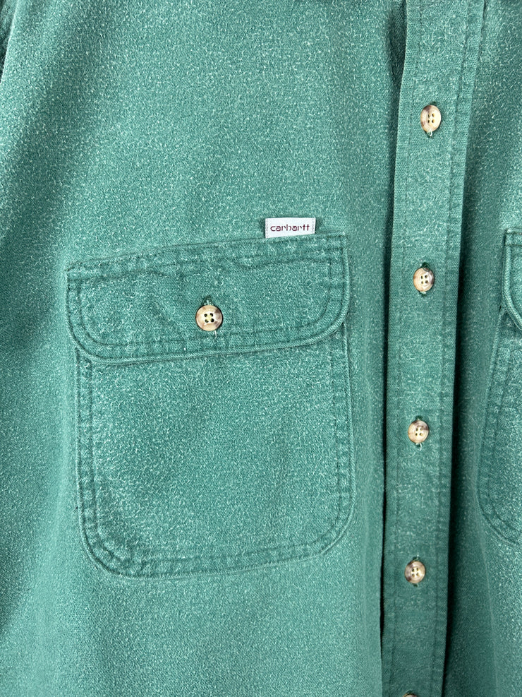 Vintage 90s Carhartt Green Button Up Long Sleeve Shirt