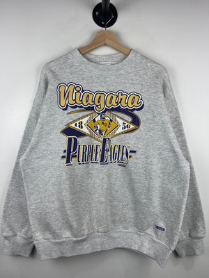 Vintage 90s Trench Niagara Purple Eagles Grey Crewneck