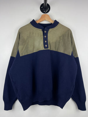 Vintage 90s Filson Shooting Henley Wool Cot Cape Navy Knit Sweater