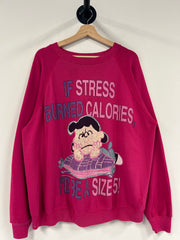 Vintage 90's Peanuts If Stressed Burned Calories Pink Crewneck