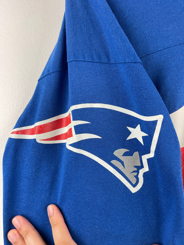 Vintage 90s NFL Logo 7 New England Patriots Bledsoe Blue Football Jersey