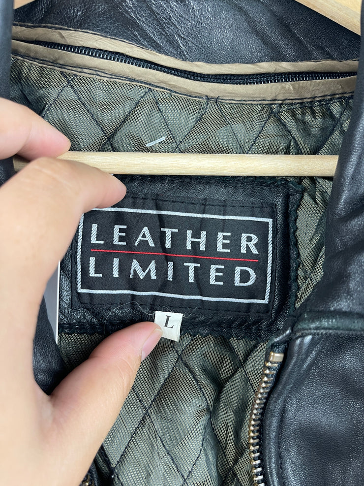 Vintage 90s Leather Limited Black Leather Lined Bomber Jacket