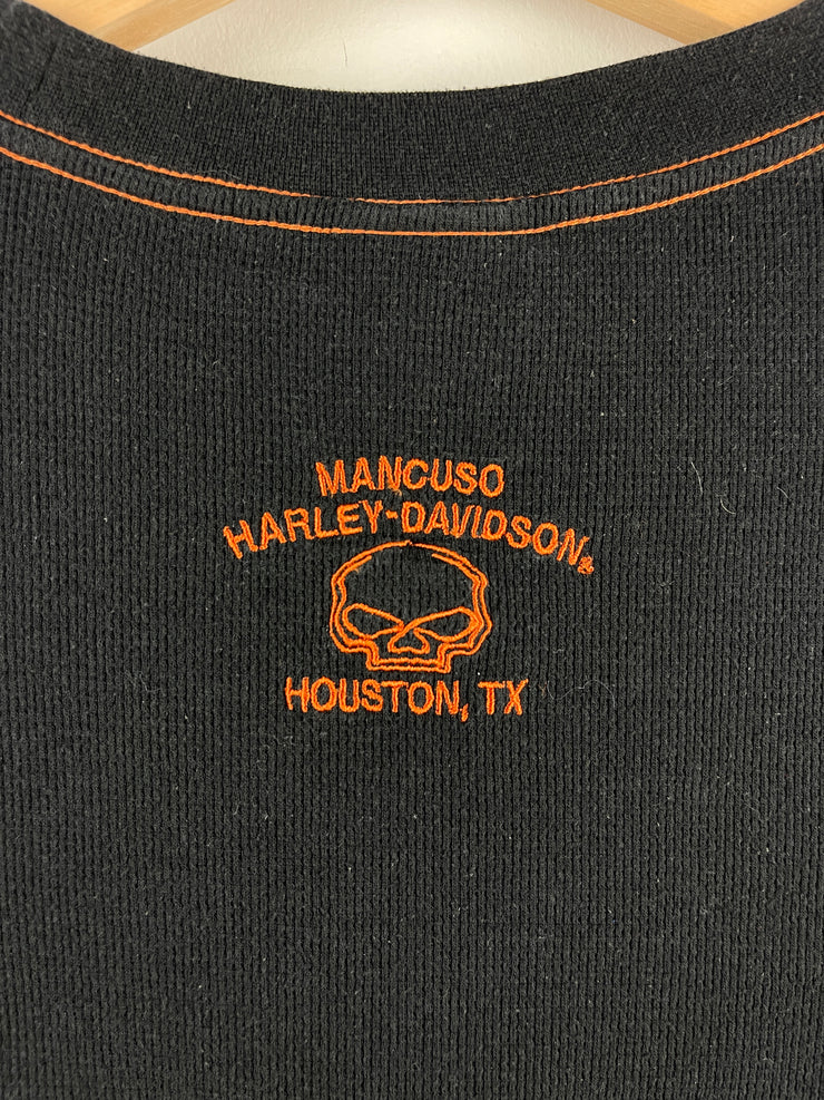 Vintage Harley Davidson Embroidered Black Waffle Knit Tank Top