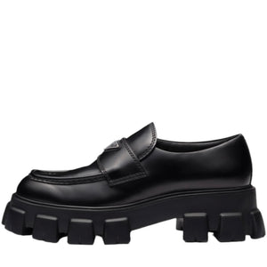 Prada Monolith Brushed Leather Black Loafers