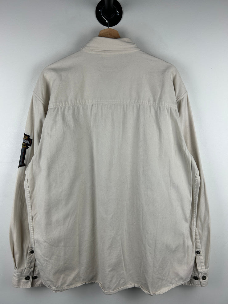 Vintage Harley Davidson Patch Cream Button Up Long Sleeve Shirt