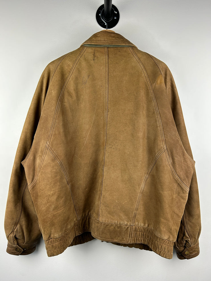 Vintage 90s Outback Faded Brown Leather Bomber Jacket