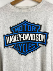 Vintage 80s Harley Davidson Blue Flames Ohio Grey Long Sleeve