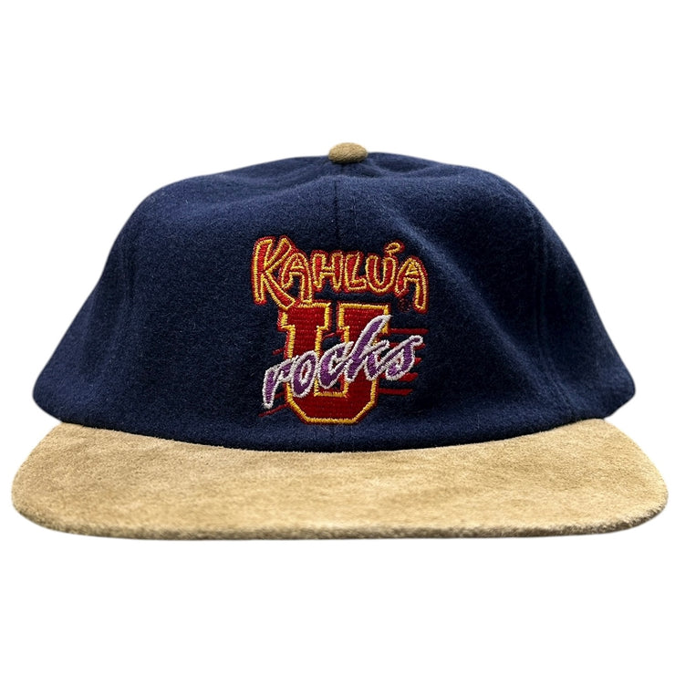 Vintage 90s Kahlua Rocks Navy Wool Strapback Hat