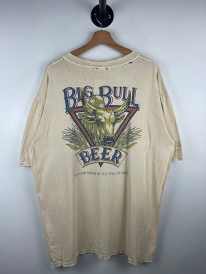 Vintage 90s Big Bull Beer Thrashed Cream Tee