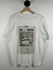 Vintage NFL Pittsburgh Steelers Newpaper Party Bus White Tee