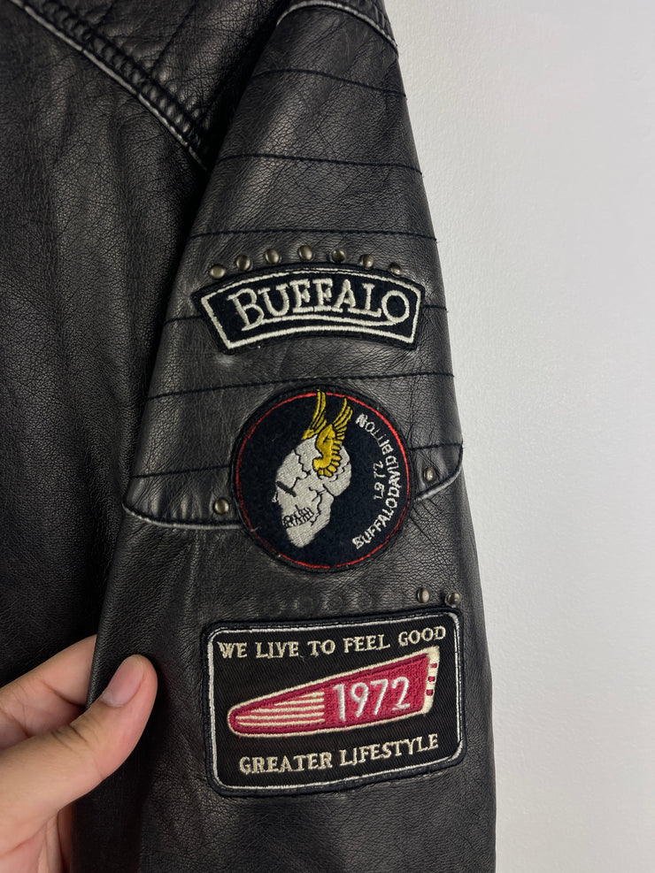 Vintage Buffalo David Bitton Café Racer Moto Black Leather Jacket