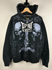 Vintage Y2K Tapout Skulls Black Zip Up Hoodie