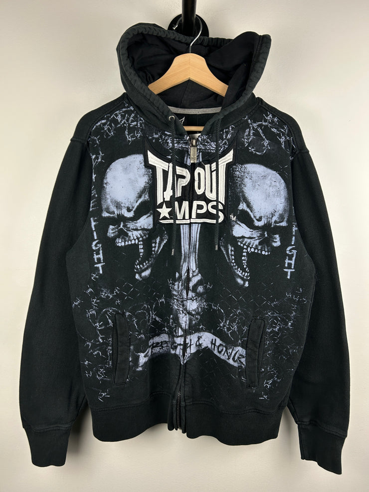 Vintage Y2K Tapout Skulls Black Zip Up Hoodie