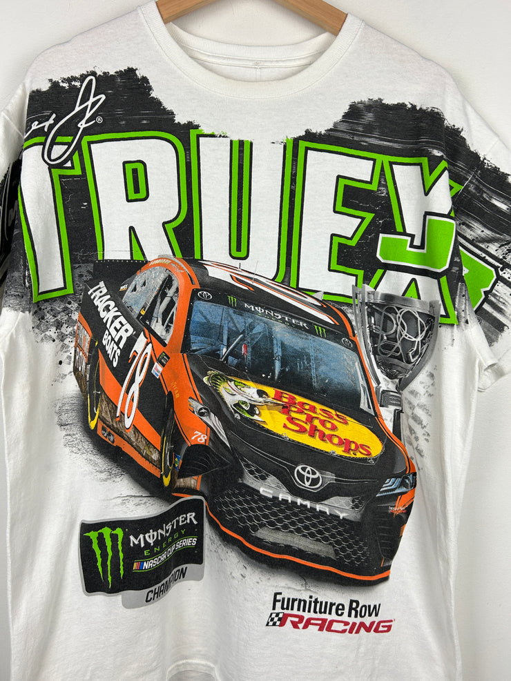 Vintage Nascar Bass Pro Shop Monster All Over Print White Tee