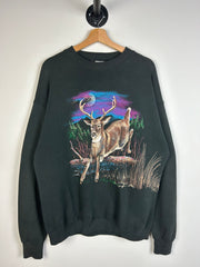 Vintage 90's Deer Wildlife Wrap Around Black Crewneck