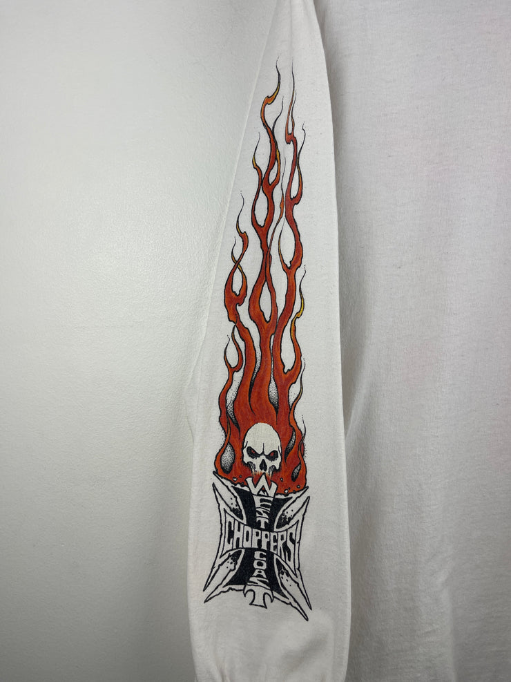 Vintage West Coast Choppers Flames Skull White Long Sleeve