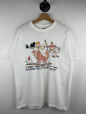 Vintage I Heard Them Bikers Say It Was Fun Ridin Hogs Comedy White Tee