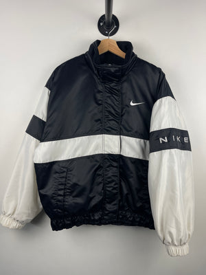 Vintage 90s Nike Swoosh Spellout Black & White Bomber Jacket