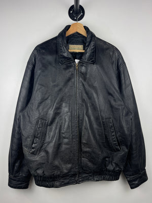 Vintage 90s St Johns Bay Faded Black Leather Bomber Jacket