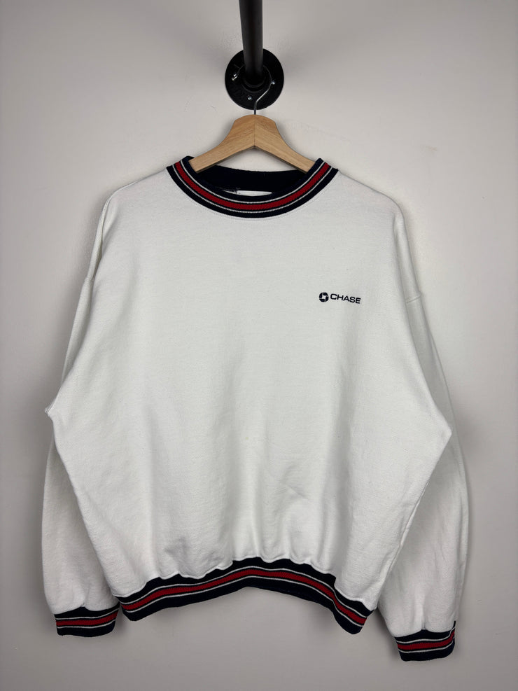 Vintage 90s Chase Bank Embroidered White Crewneck