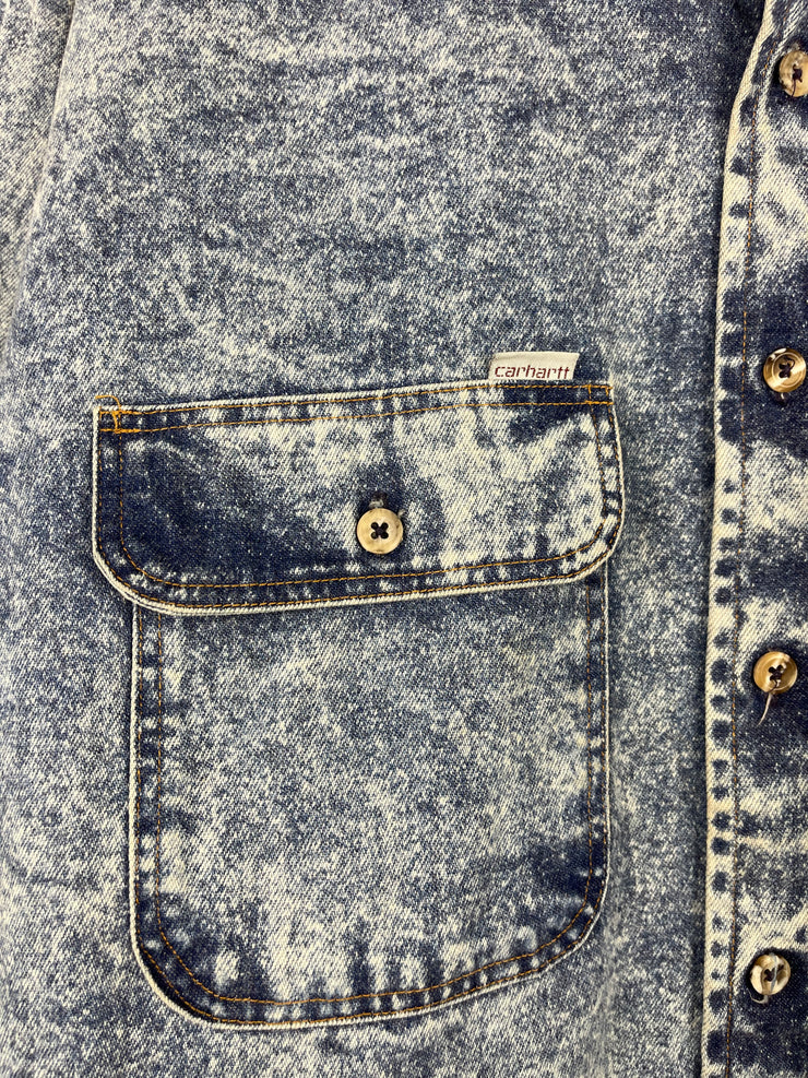 Vintage 90s Carhartt Acid Wash Blue Button Up Long Sleeve Shirt