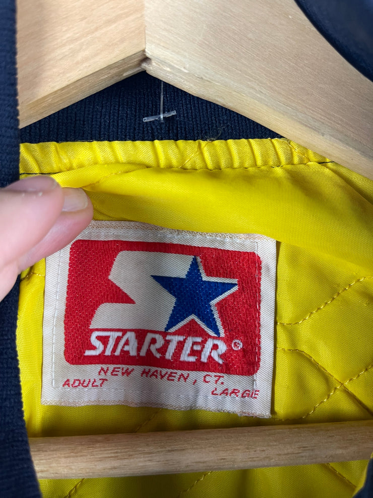 Vintage 80s Starter West Virginia Mountaineers Navy Satin Varsity Jacket