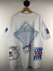 Vintage 90s MLB Bulletin Toronto Blue Jays All Over Print White Tee