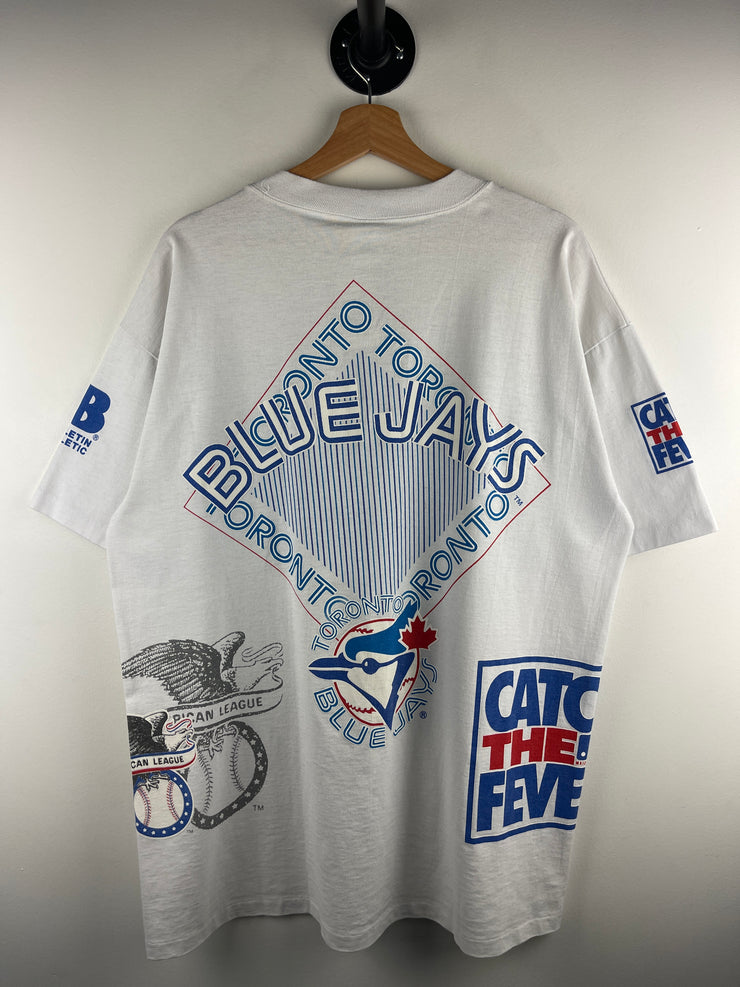 Vintage 90s MLB Bulletin Toronto Blue Jays All Over Print White Tee
