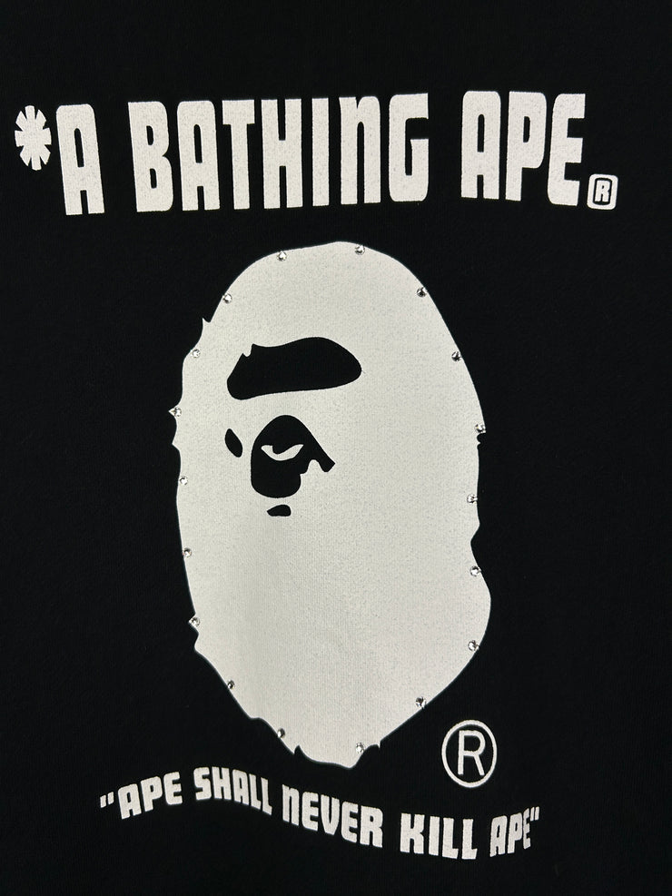 Bape Ape Shall Never Kill Ape Swarovski Black Crewneck
