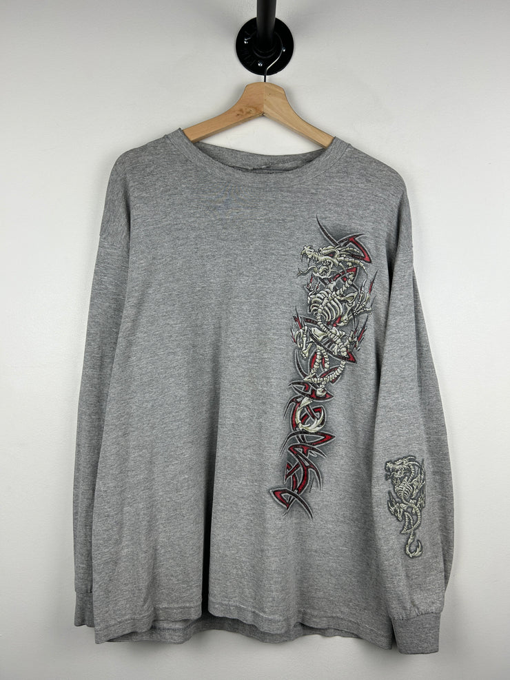 Vintage 2002 Top Heavy Dragons Tribal Grey Long Sleeve