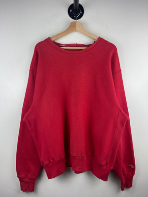 Vintage Champion Reverse Weave Thrashed Red Crewneck