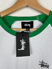 Stussy Script White & Green Raglan Baseball Tee