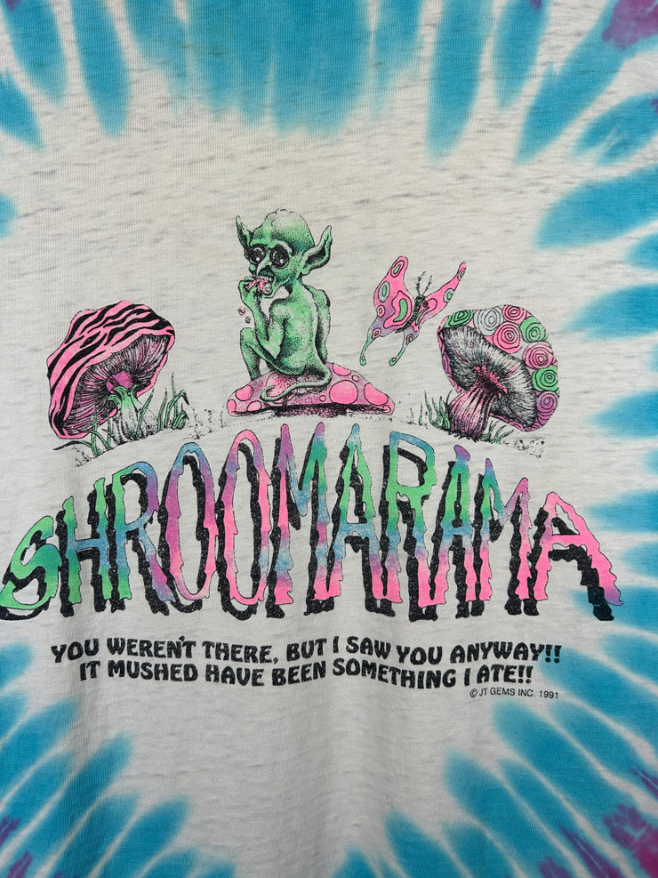 Vintage 90s Shroomarama Mushrooms Drug Parody Tie Dye Tee
