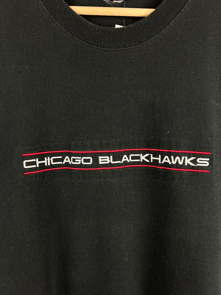 Vintage 90s NHL Chicago Blackhawks Embroidered Black Tee