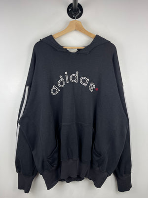 Vintage 90s Adidas 3 Stripe Spellout Embroidered Black Hoodie