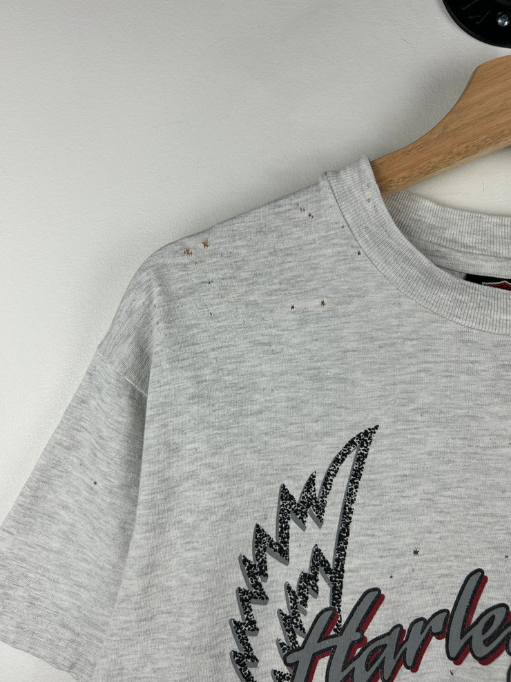 Vintage 90s Harley Davidson Rose Flower Maine Grey Tee