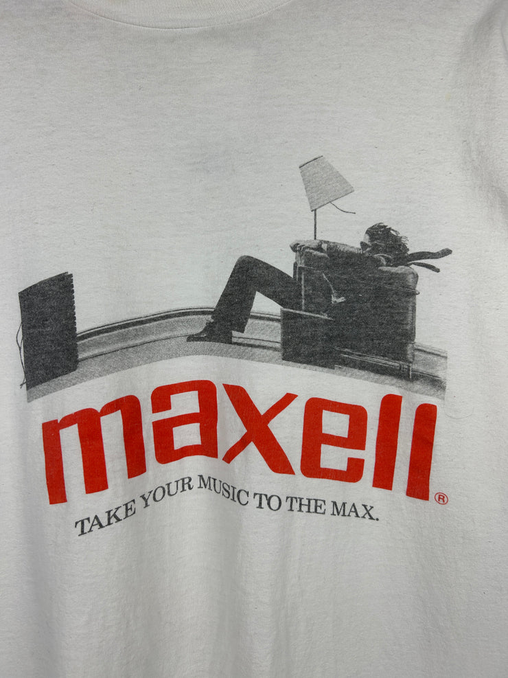 Vintage 90s Maxell Take Your Music To The Max Promo White Tee