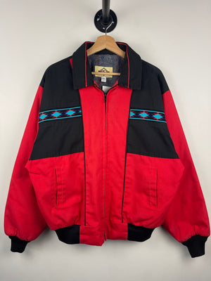 Vintage 90s PFI Western Wear Aztec Red Blanket Lined Bomber Jacket