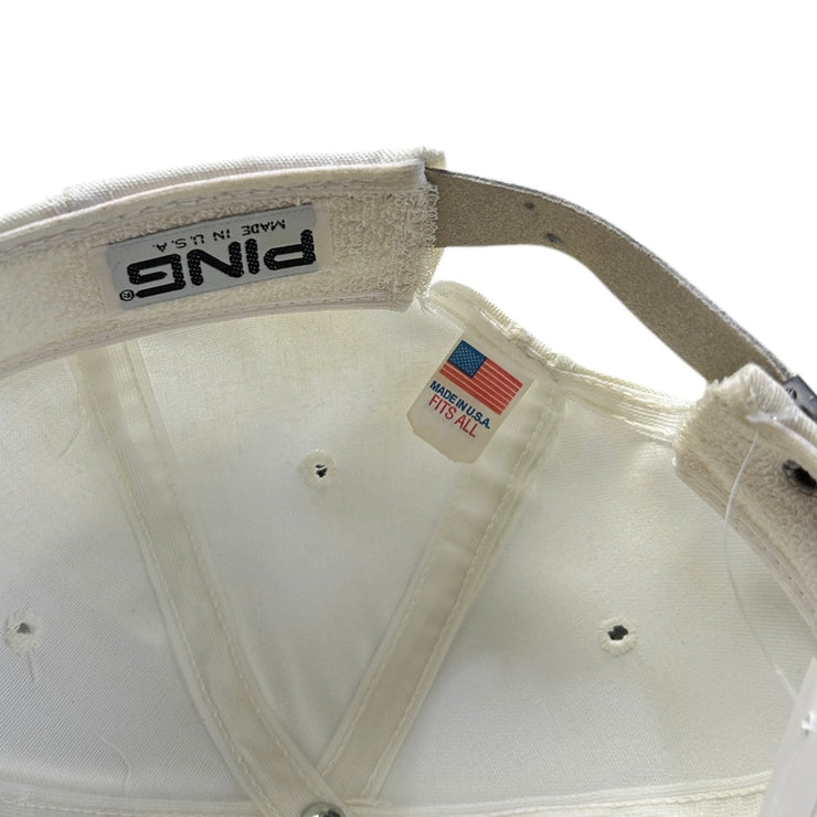 Vintage 90s Ping Golf Spellout White Leather Strapback Hat