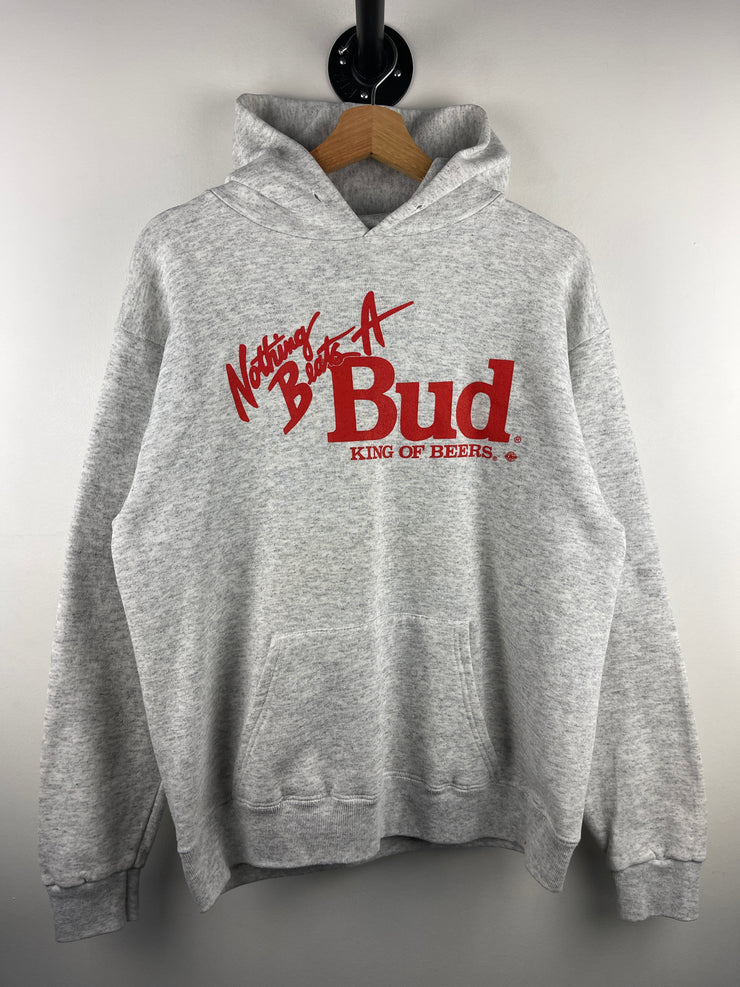 Vintage 90s Budweiser Beer Nothing Beats A Bud Grey Hoodie