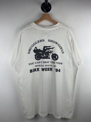 Vintage 90s Bike Week Smugglers Showgirls Cant Beat The View White Tee