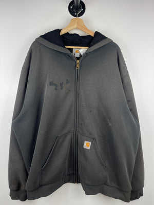 Vintage Carhartt Patch Thermal Lined Faded Thrashed Dark Grey Hoodie